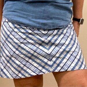 Croft and Barrow Blue White Diagonal Plaid Skort Skirt Womens Size 14